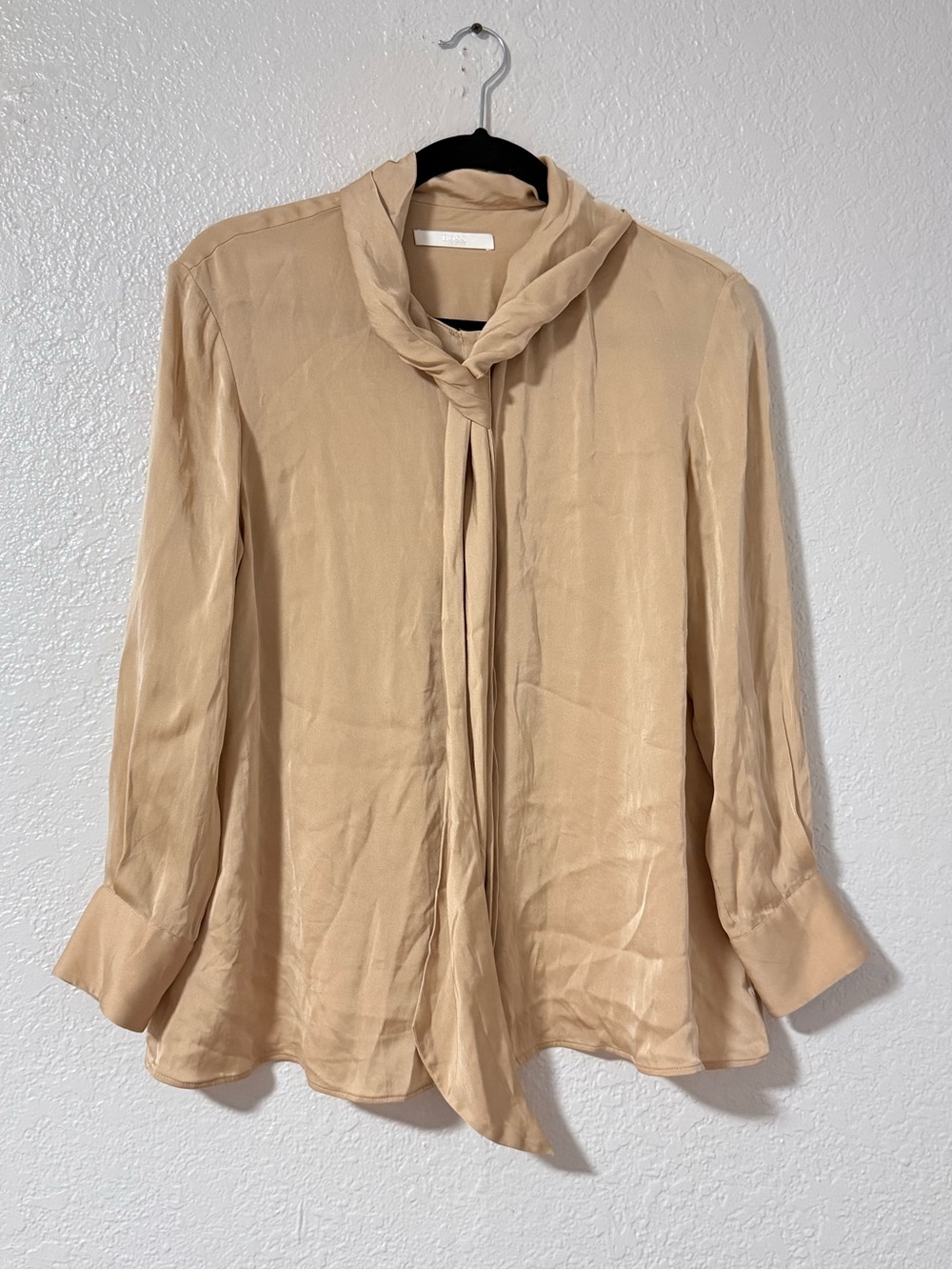 Hugo Boss Womens long sleeve silk Tan Tie-Neck Blouse US 8